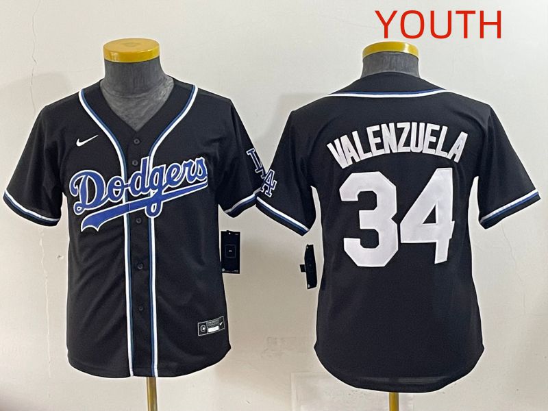 Youth 2025 Los Angeles Dodgers 34 Valenzuela Black Three generations Fashion Nike MLB Jersey style 1